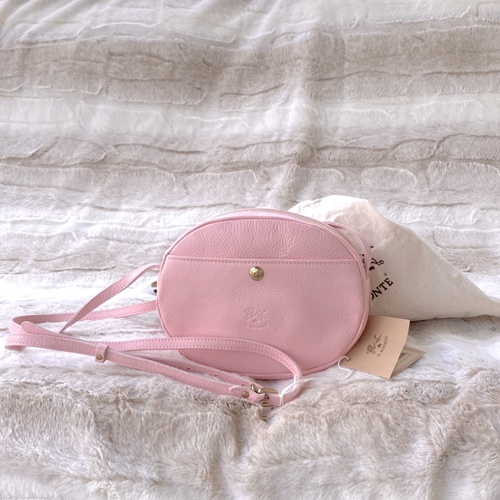 Il Bisonte mini crossbody bag; pink genuine soft leather; made in Italy